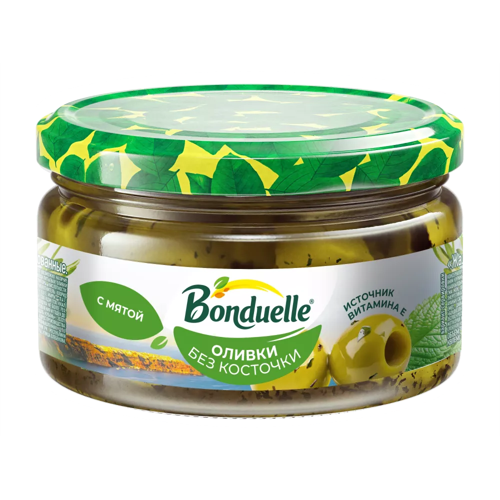 უკურკო ზეთისხილი Bonduelle, პიტნით, 200 g